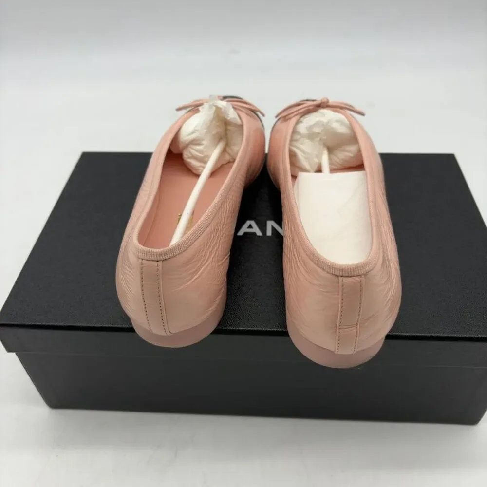 CHANEL Pink Ballet Flats Leather